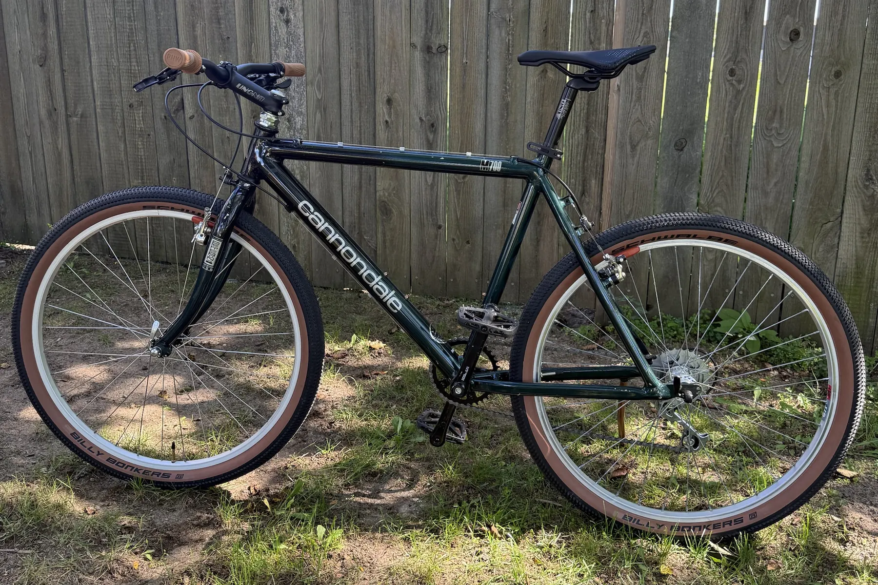 The finished M700, non-drive side, in dappled light against the fence.